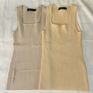 Set of two cream tank tops. Soft ribbed basic tank tops for work.
